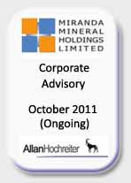 Miranda Minerals, Corporate Advisory Tombstone, Oct 11
